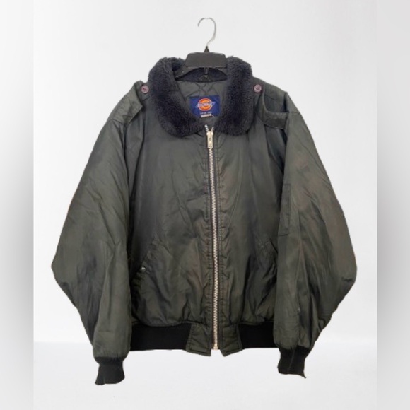 Dickies Vintage Navy Blue Bomber Jacket Size XL Collar Quilted Lined Work Coat - Picture 1 of 15